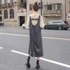 Elegant Back Bow Slit Pinafore Dress