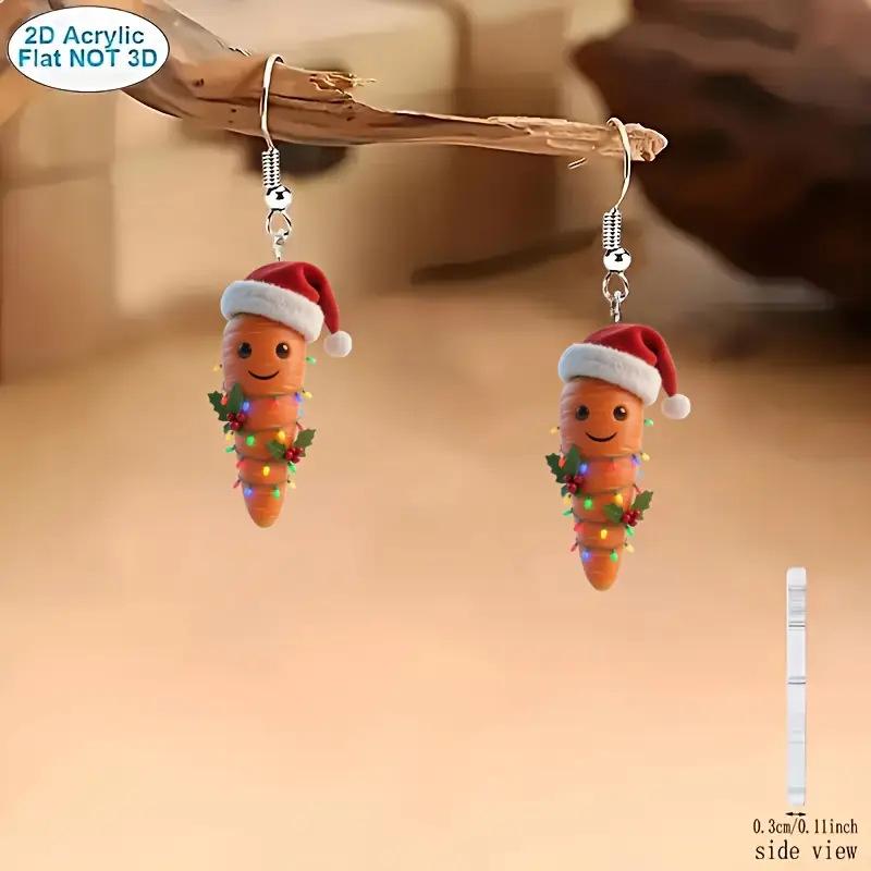 Festliche Nikolausmützen Karottenohrringe - Flache Acryl-Weihnachts-Cartoon-Gemüse-Schmuck