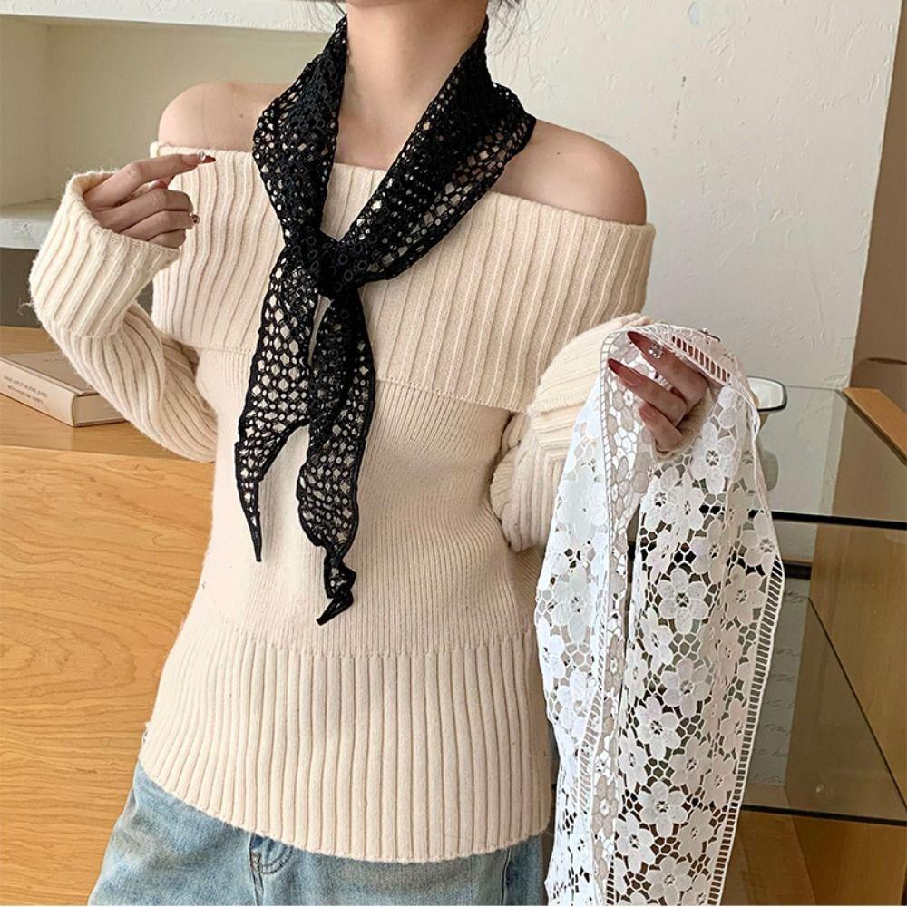 Embroidered Lace Triangle Scarf Transparent Skirt Curtain Simple Embroidered Flower Scarves Travel