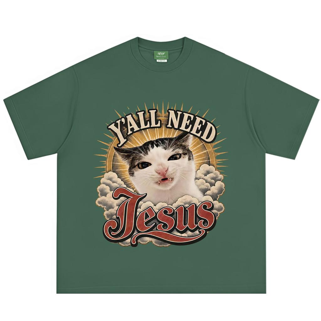 Yall Need Jesus Cat Vintage Christian Meme TShirt Unisex Unisex Fashion TShirt Summer Shortsleeved Loose Casual Cotton Tshirts