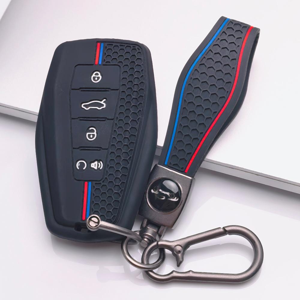 Soft Silicone Car Key Ring Strap for Geely Emblem Coolray Emgrand GT GS Manjaro Atlas Pro Honeycomb Texture Racing Stripe Key Ring Holder Protector