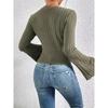 Women's Autumn and Winter Short Bell Sleeves, Long Sleeves, Round Neck, Lapels Are Simple