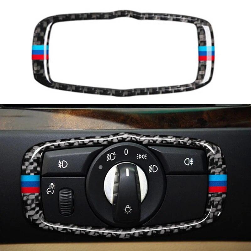 Διακοσμητικό αυτοκόλλητο πλαισίου διακόπτη προβολέων αυτοκινήτου από ανθρακονήματα για BMW Σειρά 5 E60 X5 E70 X6 E71 2008-13 Auto Interior Accessories