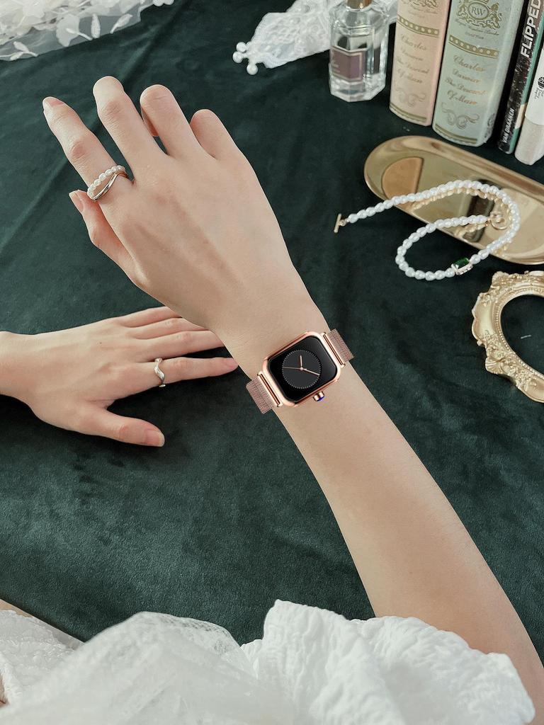 FOURRON Women's Square Quartz Fashion Watch with Milanese Steel Band