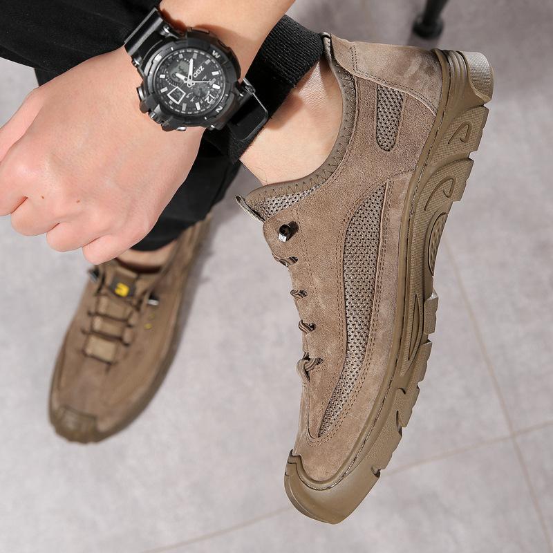 2025 Summer New Men's Sandals Leather Leisure Sports Outdoor Mountaineering Mesh Men's Shoes Non-slip Lazy Cloth Shoes