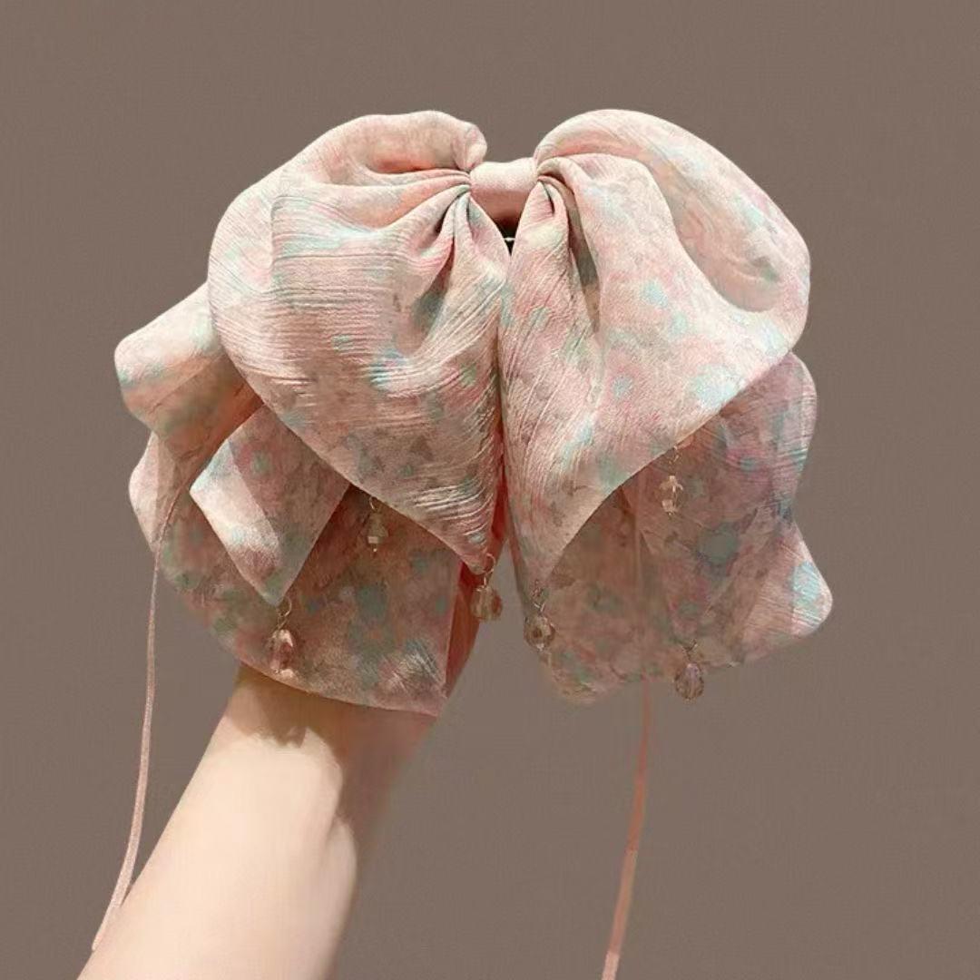 

Elegant French Floral Bow Hair Clip - Women’s High-End Ponytail Claw for Updo