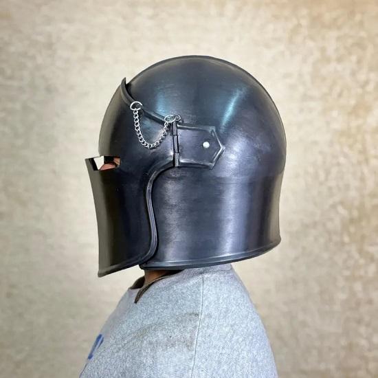 Black Barbuta Knight  with Visor  Steel Medieval Armor for , Cosplay, Halloween, and Collectible Display Prop