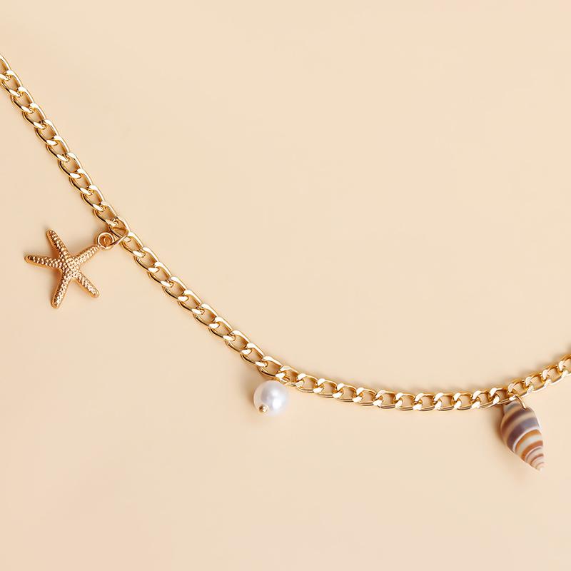 Hot Selling Monolayer Starfish Shell Pendant Hollow Out Alloy Waist Chain Beach Bikini Body Chain