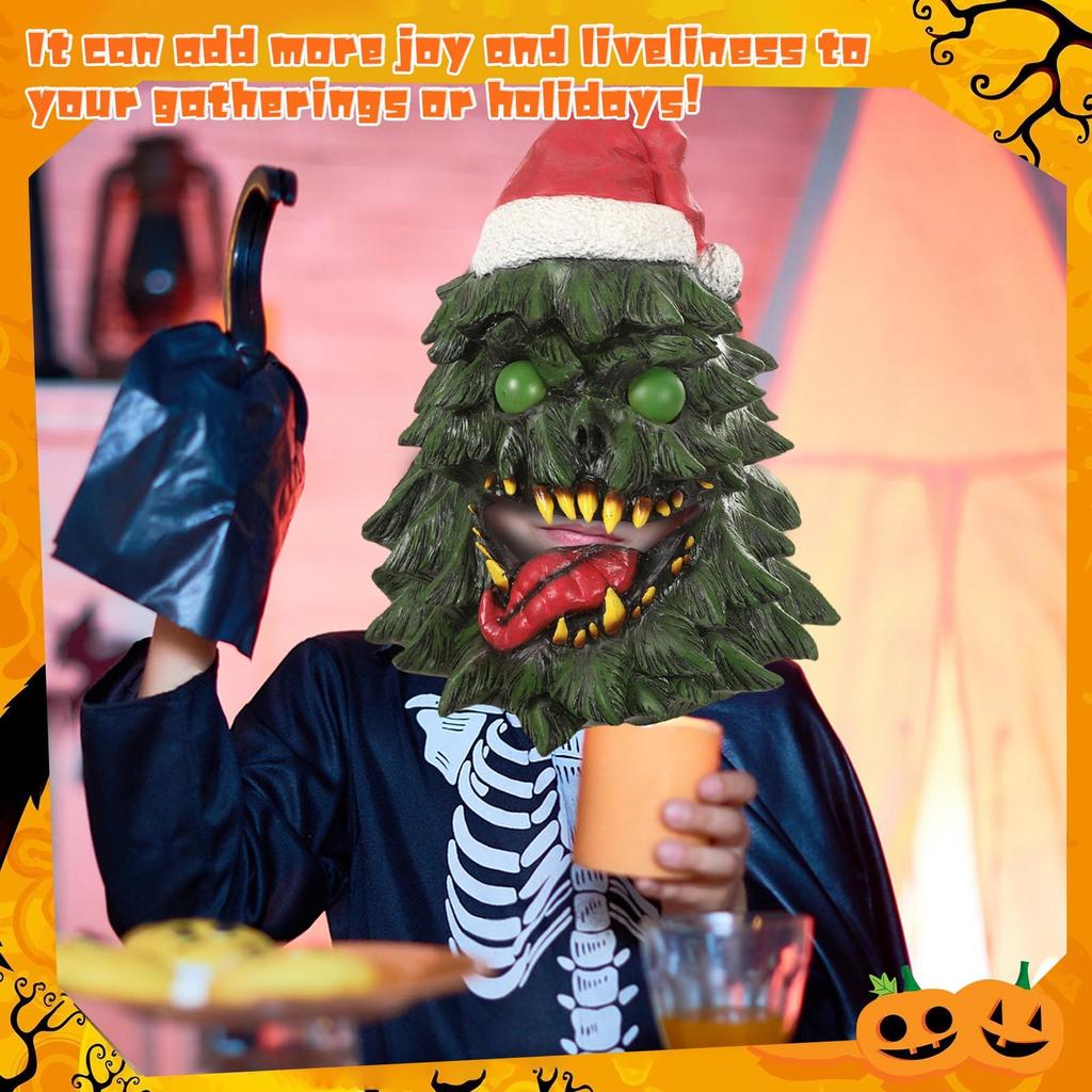 Halloween Christmas Tree Tongue Out Latex Head Cover Mask Haunted House Escape Room
