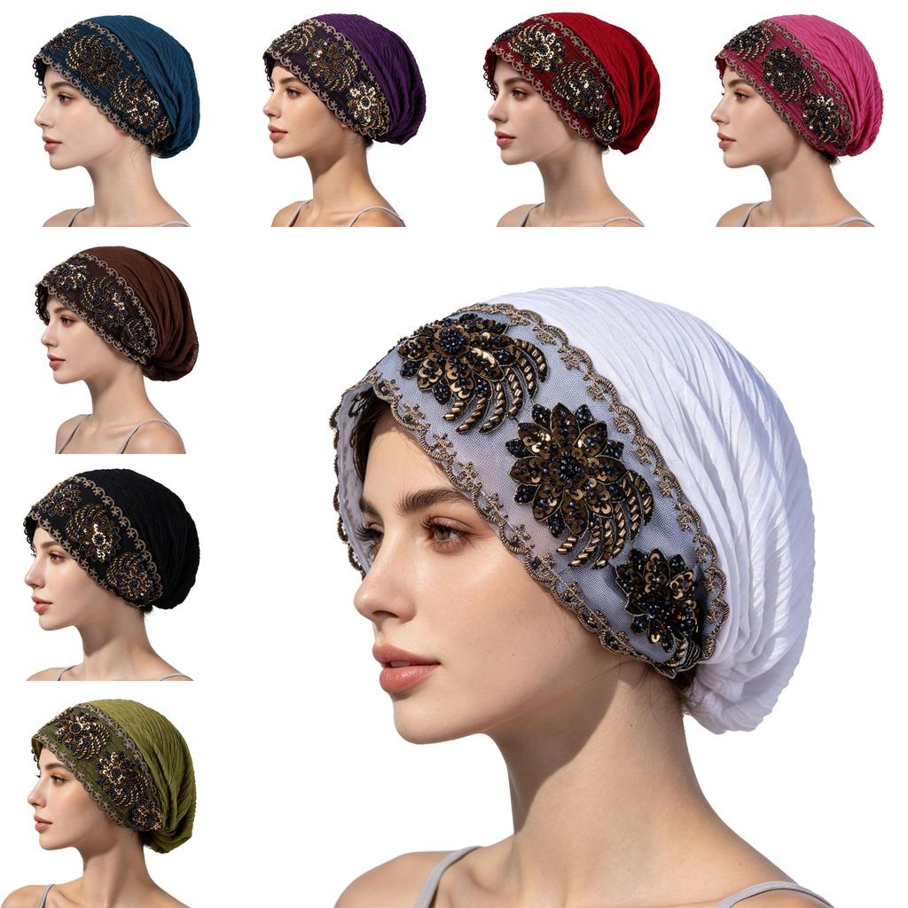 Ethnic Headwear With Lace Beads And Sequins For Fashionable Summer Comfort