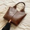 Large capacity solid color PU bucket bag for women  elegant shoulder bag buckle  soft versatile women's bag