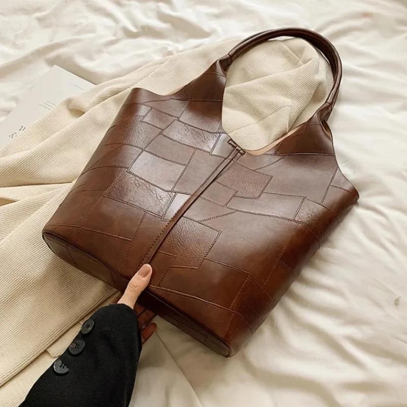 Large capacity solid color PU bucket bag for women  elegant shoulder bag buckle  soft versatile women's bag