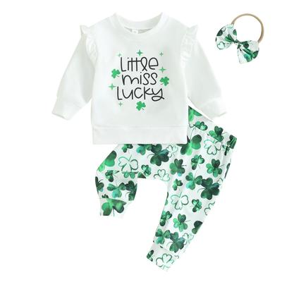 Toddler Girl Ireland Festival Outfits 6M 12M 18M 24M 3Y Letter Print Crew Neck Sweatshirts Shamrock Print Pants Headband 3Pcs Clothes Set