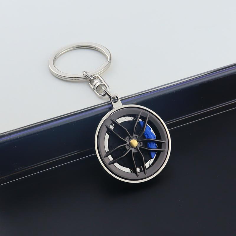 Metal Wheel Hub Keychain with Red Brake and Laser Engraving - Creative Gift