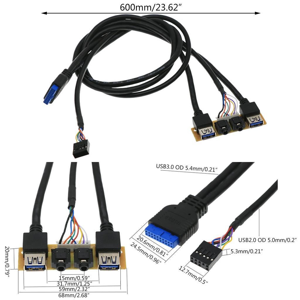 Front Panel USB3.0+ USB3.0+High Definition Audio Jack Port I/O Board + Internal Wire Audio Video Cable for Computer for