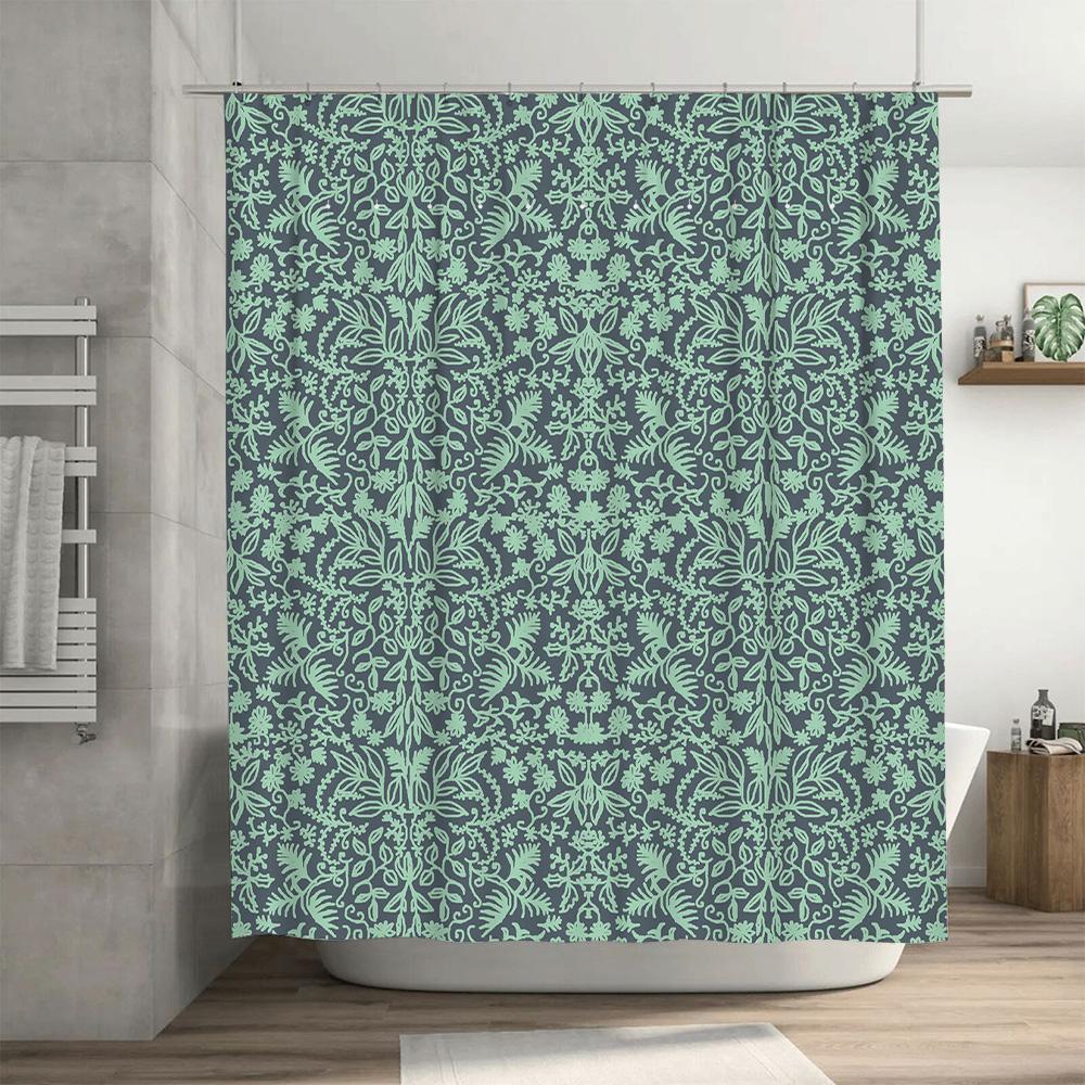 Nature Scene Shower Curtain Dark Green Forest Print With Deer Trees Waterproof Fabric For Bathroom Decor 72 X 78 Inches
