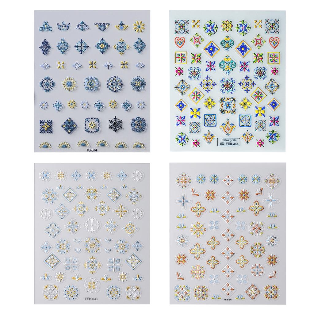 3D Flowers Manicure Stickers Self Adhesive Embossed Nail Decals for Women Manicure Decoration