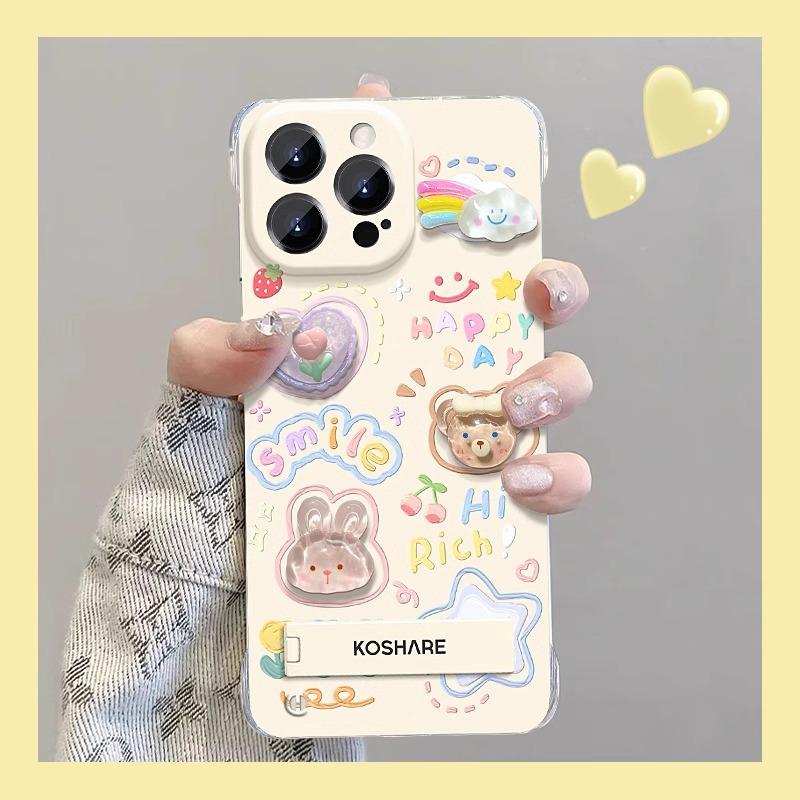 Pigment Rabbit Doll Invisible Bracket Suitable for Apple 16 Mobile Phone Case 15 Cute Frameless 14 High-end 13 Ultra-thin