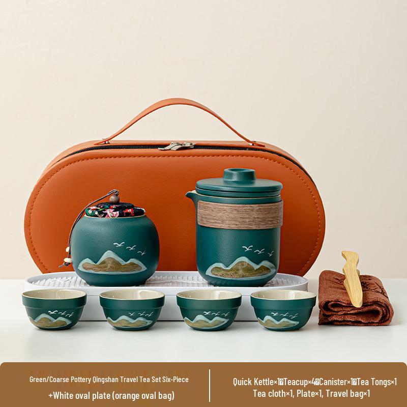 Portable Ceramic Tea Set: One Pot, Four Cups - Ideal for Camping and Solo Quick-Brew