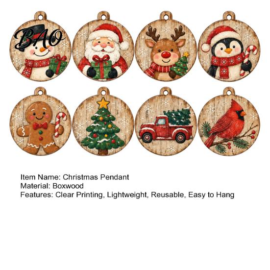 Vintage Style Christmas Tree Tags 8Pcs Wooden Ornaments, Wood Slice Hanging Decor with Santa, Retro Gift Wrap Embellishments Snowman, Gingerbread,
