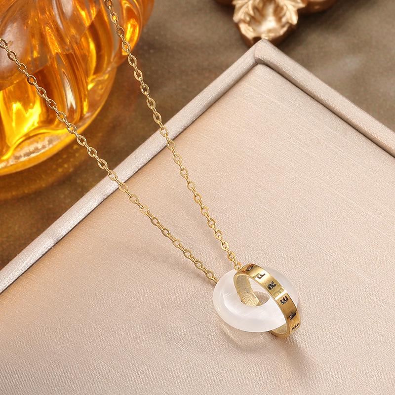 Elegant Interlocking Letter Ring Titanium Necklace: Stylish Luxury Clavicle Chain for Women