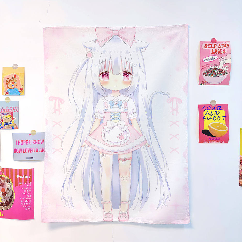 Popular Cute Anime Girl Galgame Print Tapestry Wall Art Aesthetic Room Decoration