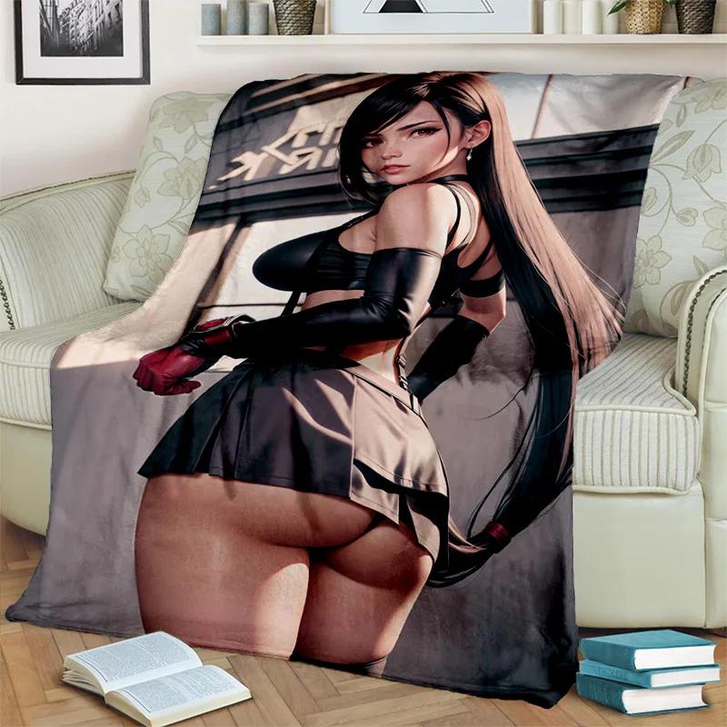 3D Tifa Aerith Sexy Lace Girl Game Cartoon Blanket,Soft Throw Blanket for Home Bedroom Bed Sofa Picnic Office Cover Blanket Kids