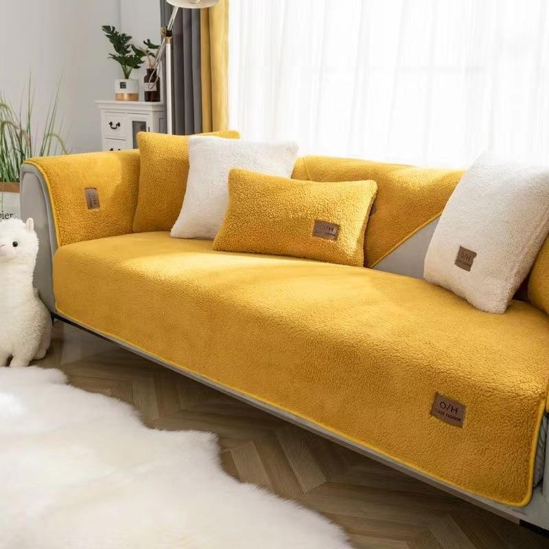 Winter Lamb Wool Sofa Cushion Minimally Thickened Plush Seat Cushion Anti Slip Sofa Cover Living Room Decoration Couch Protective Pad