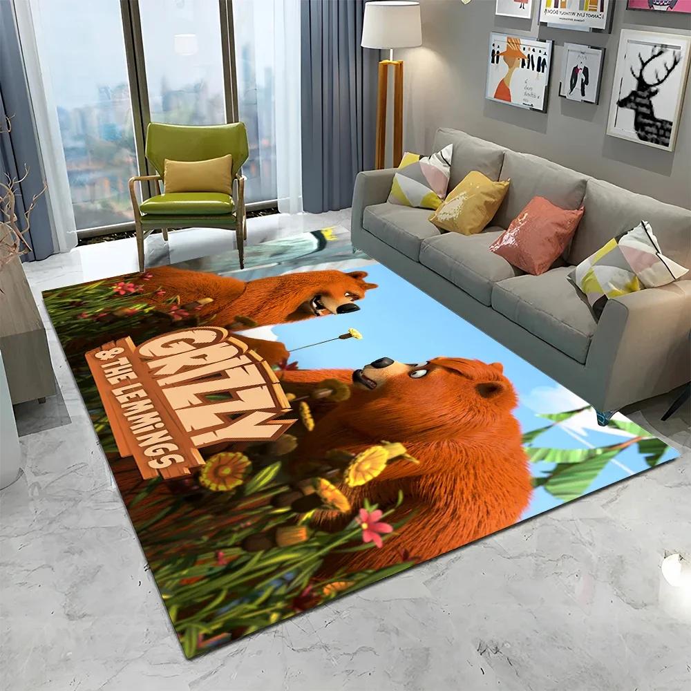 3D Kreslený koberec Grizzy a lemingové pro domov, obývací pokoj, ložnici, pod pohovku, rohožka, dekorace, dětský koberec, protiskluzová podložka na podlahu