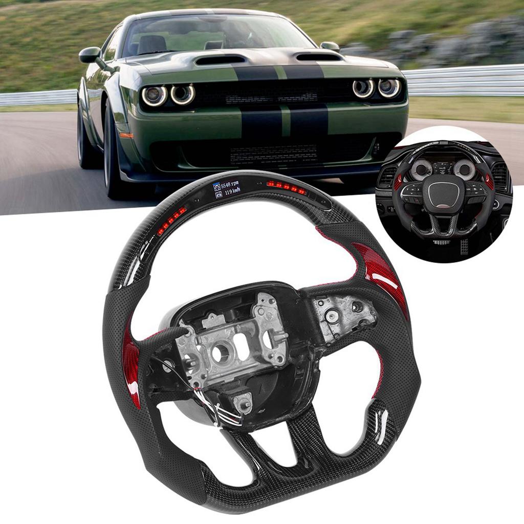 Carbon Fiber Steering Wheel LED Race Digital Display Shift Lights Fit for HELLCAT 2015‑2020