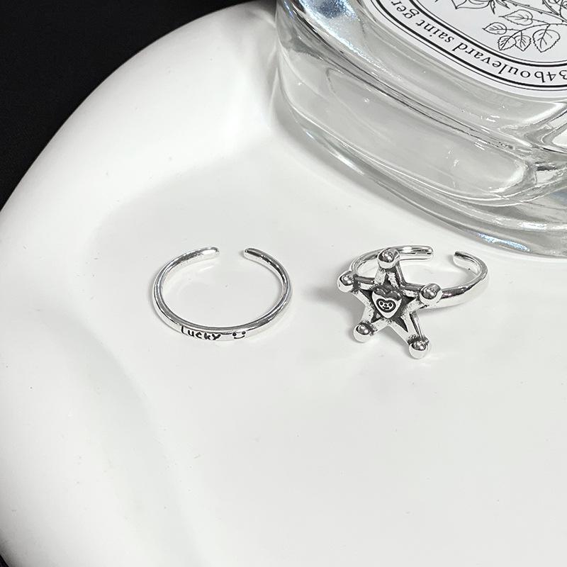Pierścionek Otwierający Szczęście Gwiazda Vintage Szczęście Szczęście Damski Niszowy Design Zimnego Wiatru Pierścionek na Palec Wskazujący Modny Pierścionek z Osobowością