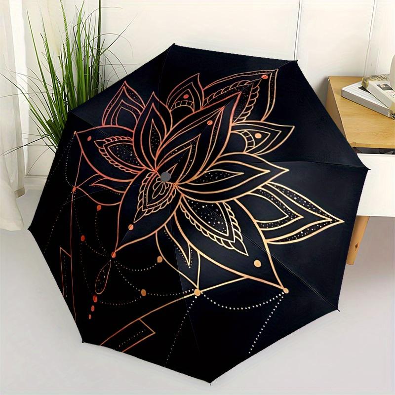 1pc Lotus Mandala Automatic Open/close Folding Compact Umbrella, 8-Rib Sturdy Canopy, Lightweight Portable, Everyday Use, Gift, Outdoor Umbrella, Trav