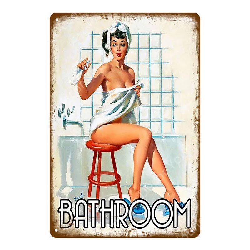 Amerikanisches Pin-Up-Girl Dame Blechschild Schlafzimmer Badezimmer Wanddekoration Pub Café Bar Party Club Vintage Poster Metallbild YI-051