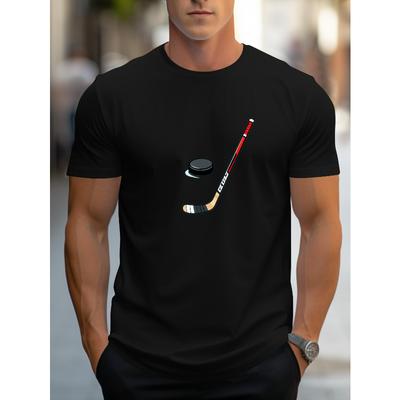 Hockey Print Short Sleeve Polyester Tee Crew Neck Wrinkle Resistant Easy Care
