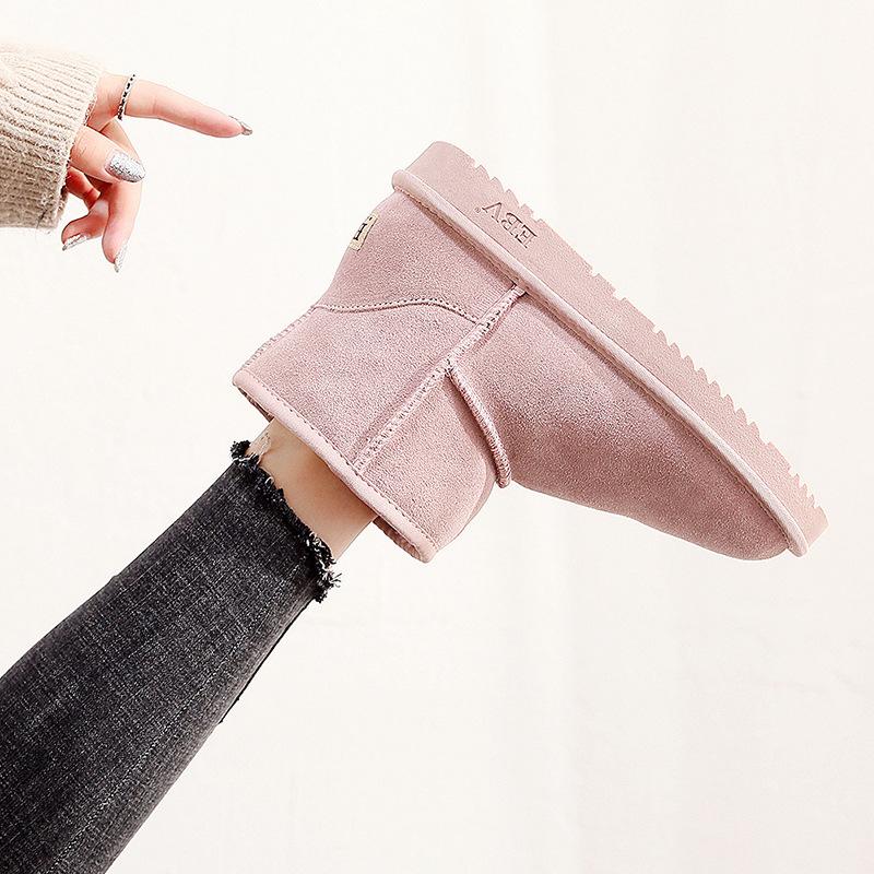 EBV cowhide snow boots women's short boots and short boots fur integrated versatile women's cotton shoes leather boots piled and thickened