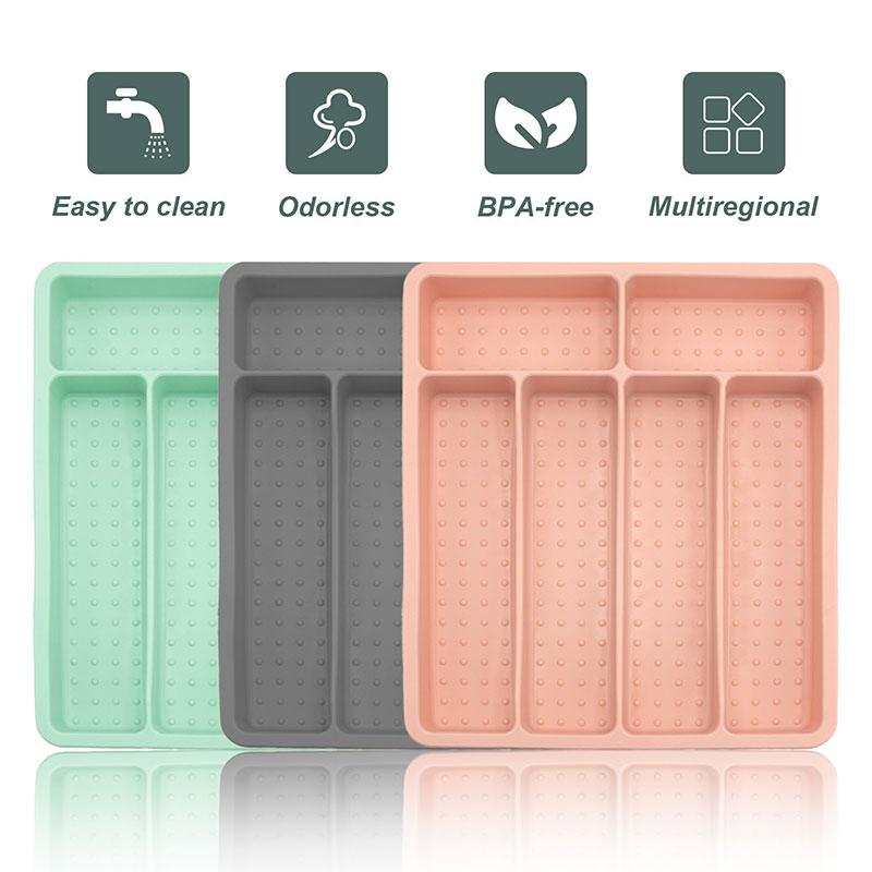Large Silicone Silverware Drawer Organizer Non-Slip Utensil Holder for Kitchen Drawers Durable Cutlery Tray Easy To Clean