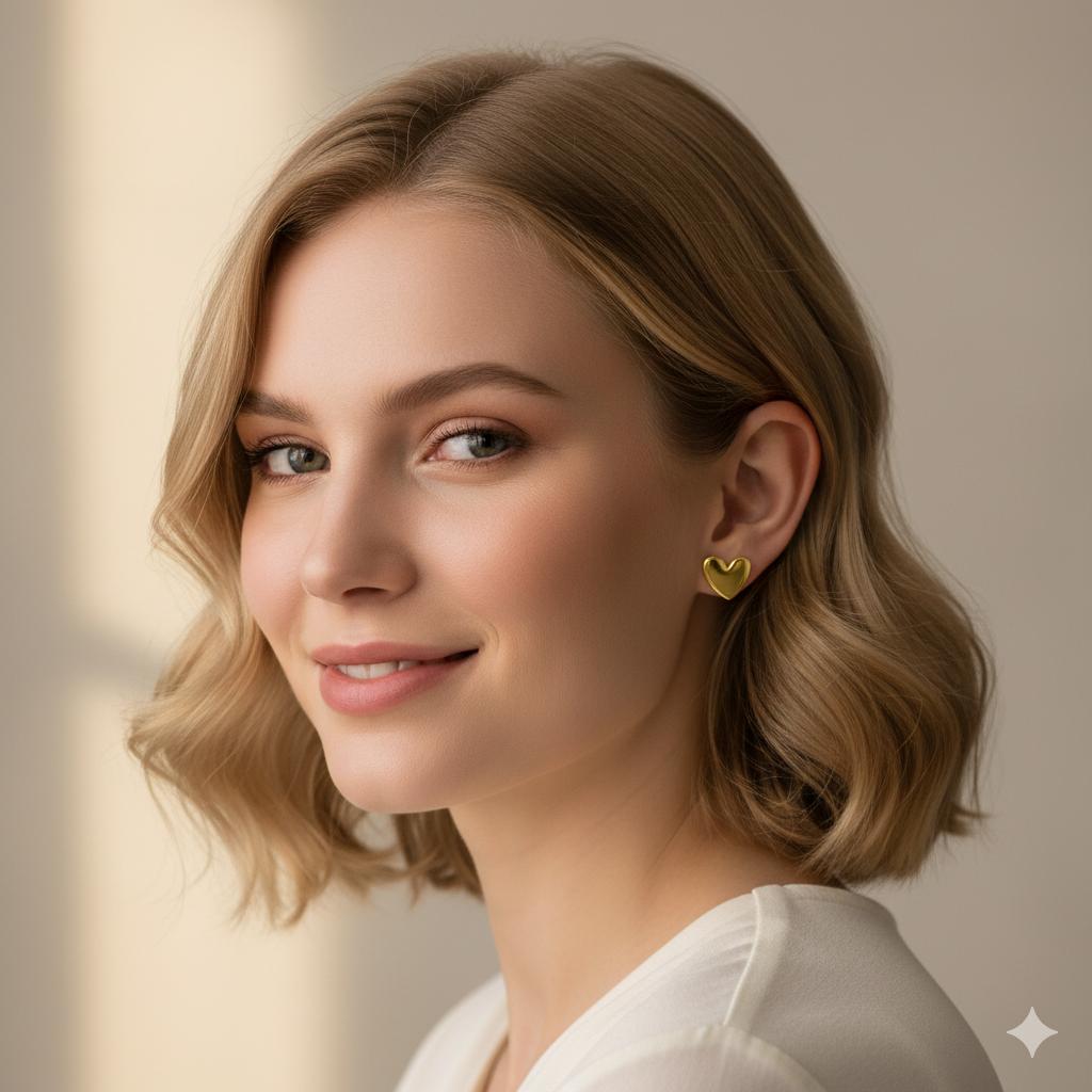 Minimal Love Heart Stud Earrings - Sterling Silver Yellow Plated