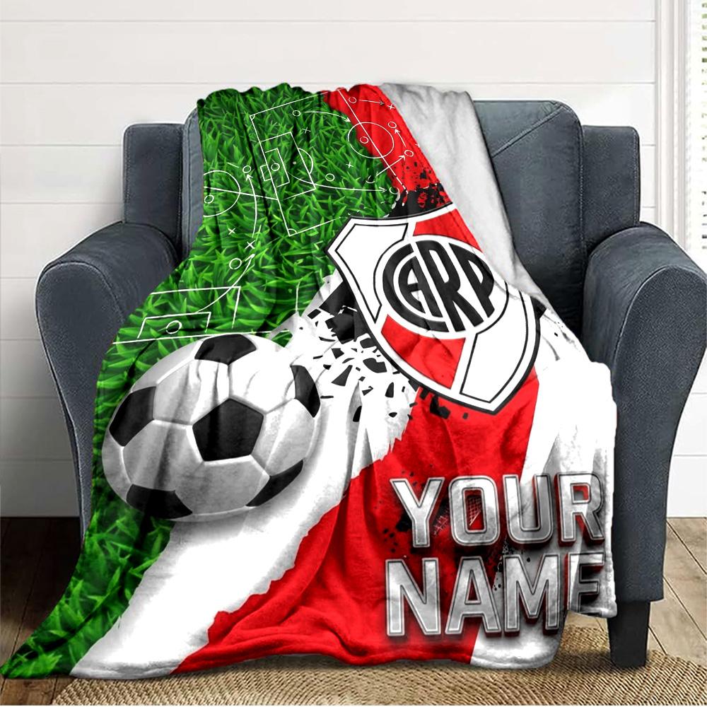 Name Custom River Plate Logo Print Flannel Blanket High Quality Warm Comfortable Cover for All Seasons Perfect for Gifts Home Decor