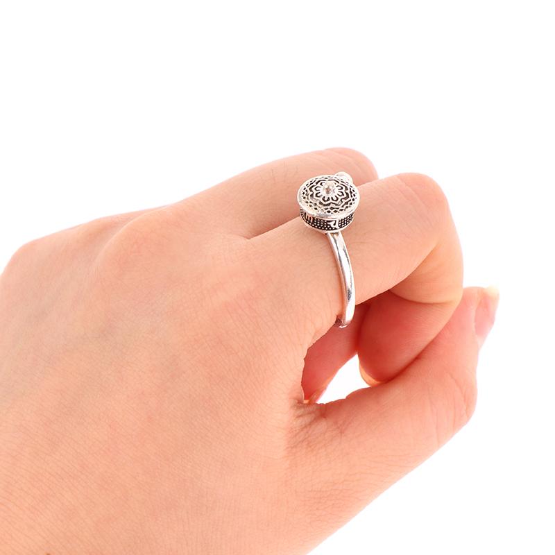 Buddhist Tibetan Prayer Wheel Ring Good Luck Chakras Ring Lotus Floral Ring