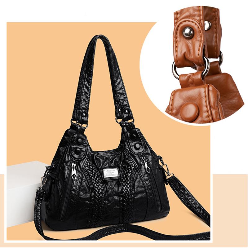 Luxury Designer Brand Women’s Leather Shoulder Bags, Multi-pocket Casual Crossbody Bags, Large Capacity Handbags