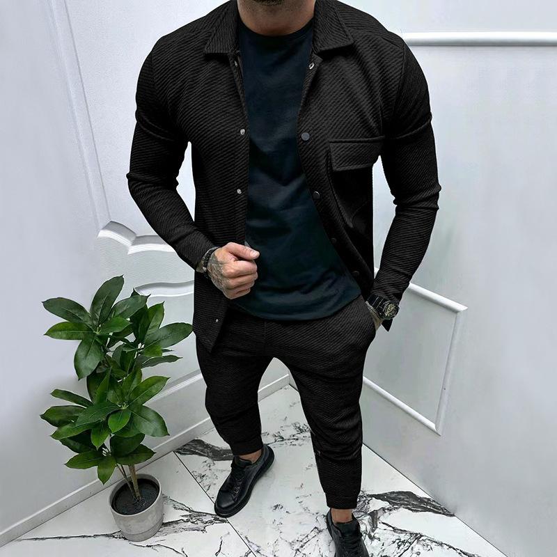 Men's Fall Winter Heavyweight Twill Jacket Pants Two Piece Set Solid Jacquard New