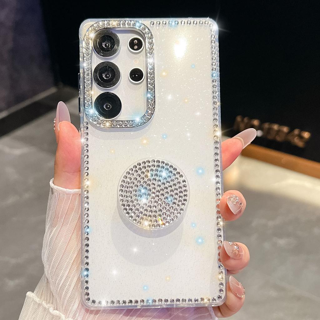 Gem Love Stand Is Suitable for Samsung S25 Ultra Mobile Case Flash Diamond S24 Flash Powder A56 Fashion A17
