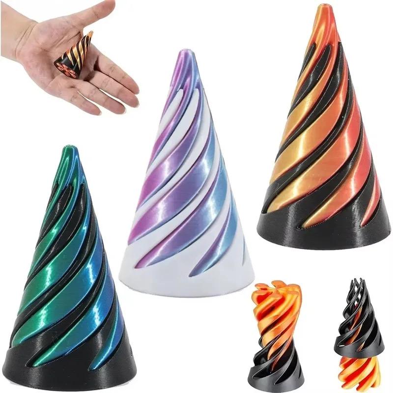 3DPrinted Spiral Cone Pyramid Passthrough Sculpture Vortex Illusion Cone Toy, Mini Spiral Ornament,Stress Relief Desk Decoration