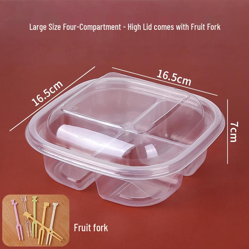 Round Transparent Disposable Fruit Box with Dividers and Lid for Fresh Slices and Salad Platter.
