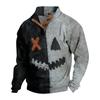 Men's Casual Fashion Christmas Printed Hoodless Sweatshirt Wide Men's Loose Button Stand Collar Hooded Sweatshirt