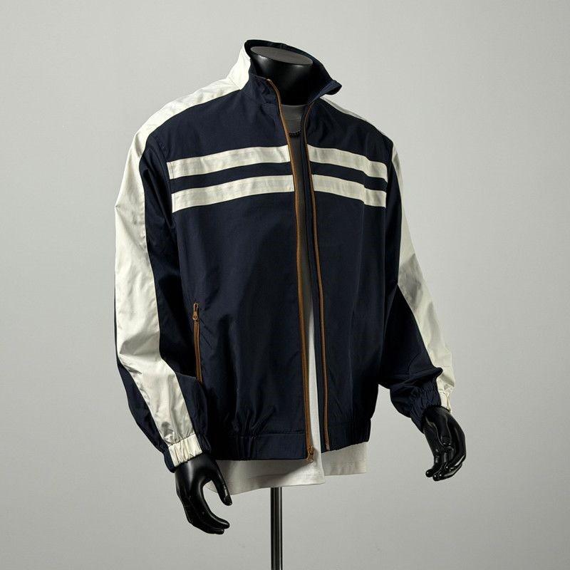 Mens Casual Oversized Workwear Jacket With Stand Collar Colorblock Design Windproof Water-Resistant