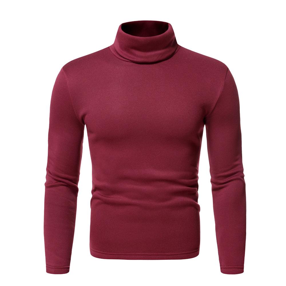 Men's High Neck Fleece Sweatshirt - Solid Color Autumn/Winter Pullover Base Layer T-shirt