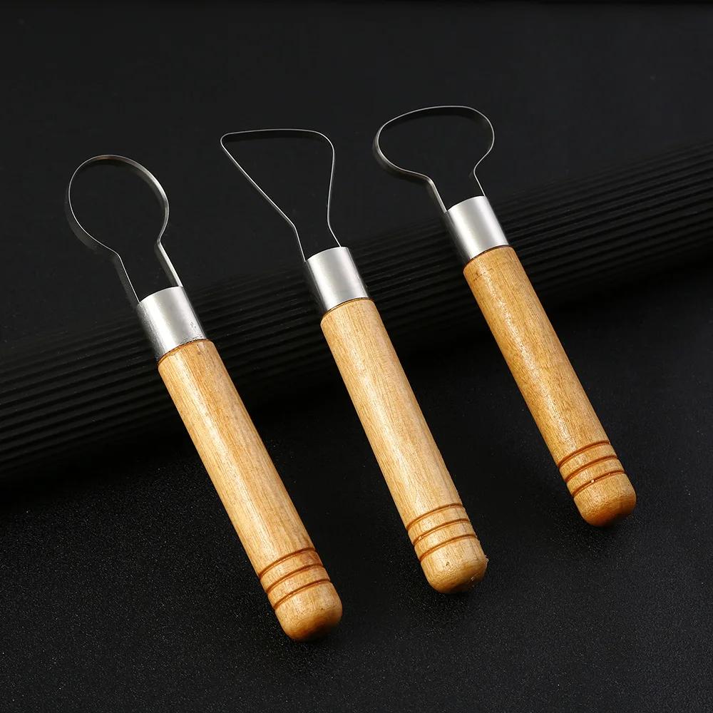 Stainless Steel Clay Sculpture Circular Flat Wire Knife 3-piece Combination Set Log Handmade Clay Carving Repair Tool