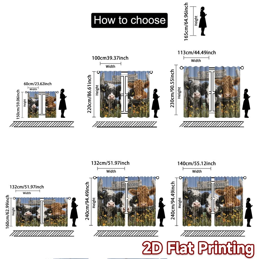2 Stück, 2D-FLACHDRUCK Vorhänge (Ohne Stange) Neugierige Kühe Halloween Festival Beliebte Vorhänge&Draperien Garnvorhänge Raumdeko