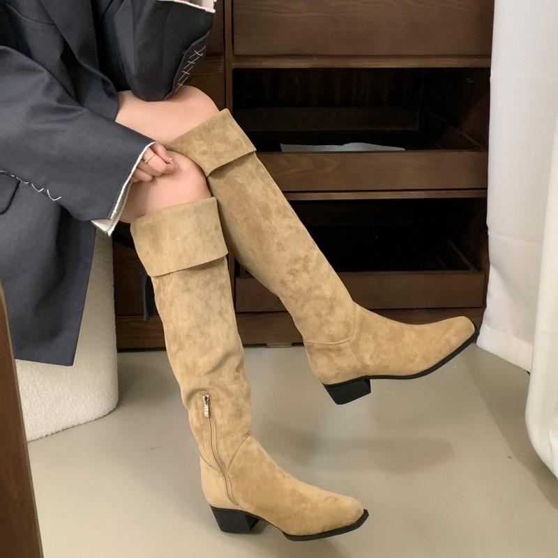 Long Boots Women's Long Tube High Tube 2026 British Style Versatile Interior Height Increasing Square Headed Knight Boots
